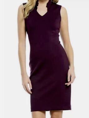 NWT Calvin Klein Aubergine Sheath Dress with Ruffle Collar